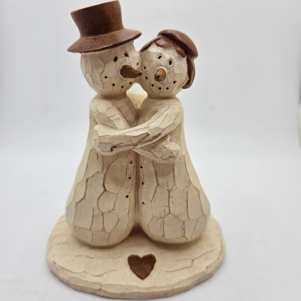 VTG Flurryville Feelings "Happy Couple" Snowman Hugging Folk Art Winter Decor
